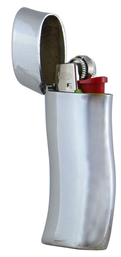 Vintage Metall Hülle Für BIC J5 Feuerzeug - Tiger Design In Bronze